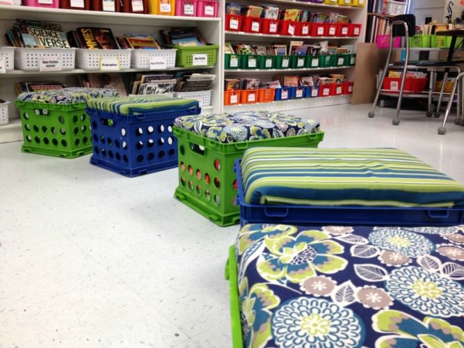 DIY storage bench made from a plastic crate | turn a filing crate into a bench perfect for the classroom or kids room