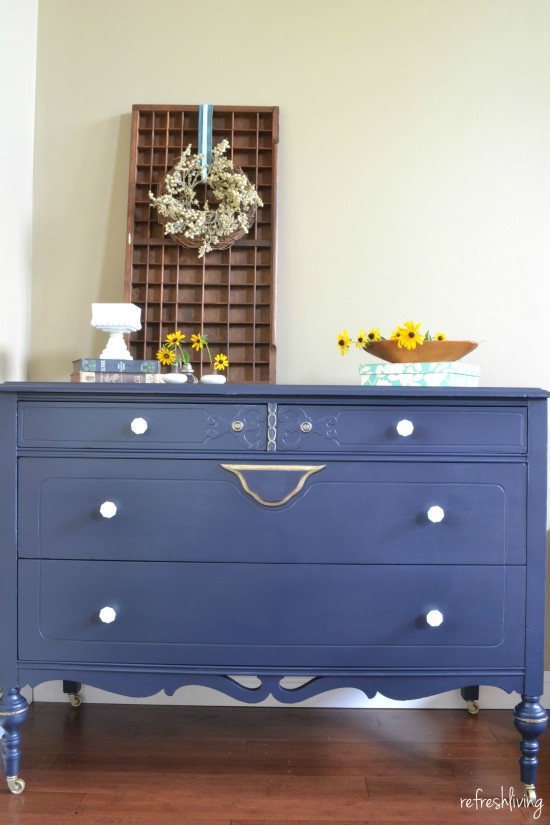 coastal blue dresser with gold accents 2