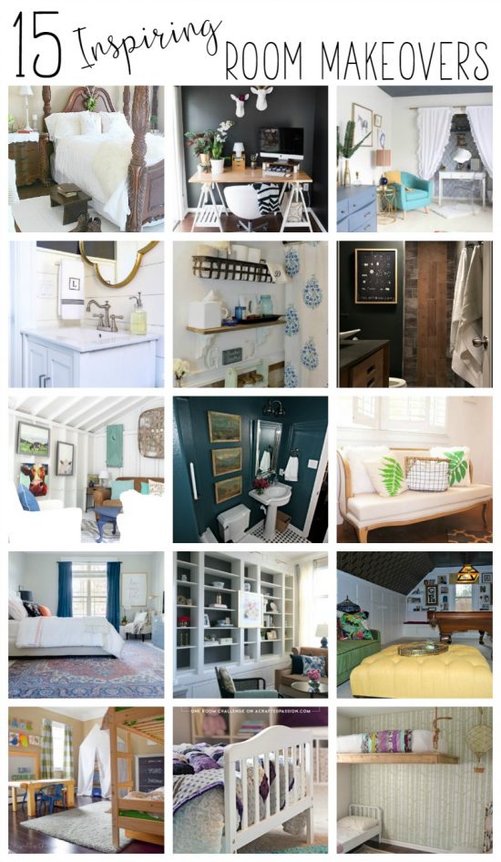 Check out these 15 amazing room makeovers that are sure to inspire your home decor! Great ideas for bathrooms, bedrooms, living rooms, kid rooms, and more! Make sure to pin it so you can find it later!