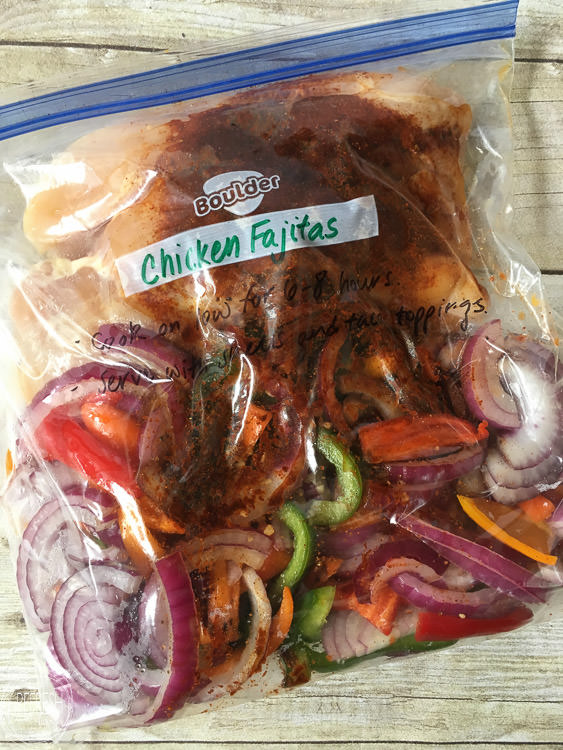 10 crock pot freezer meals with printable shopping list -9 This Chicken Fajita crock pot recipe is easy and delicious. It can even be frozen for a busy weeknight.